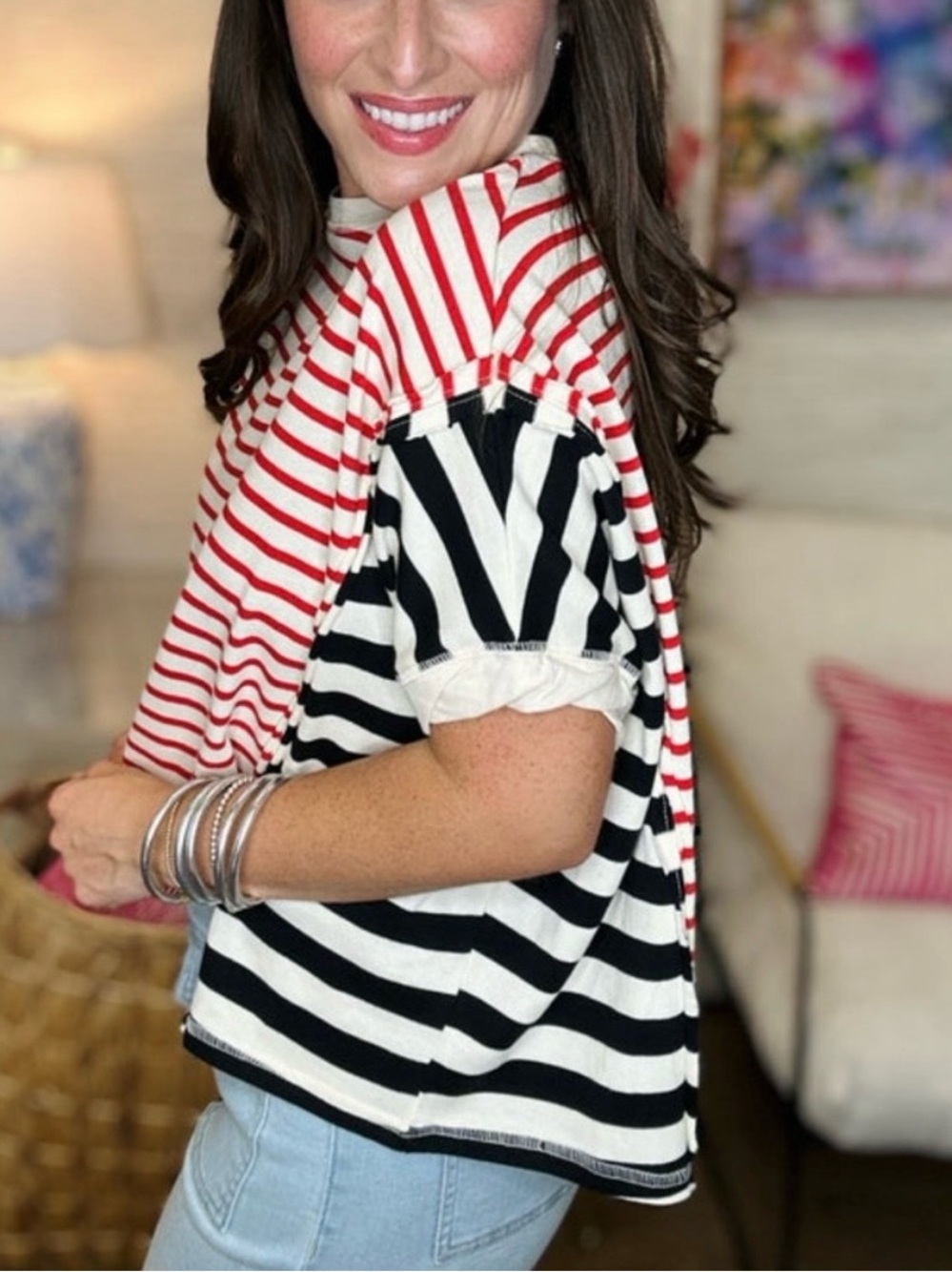 Raven Striped Short Sleeve Top - Red & Black - Picture 2 of 5